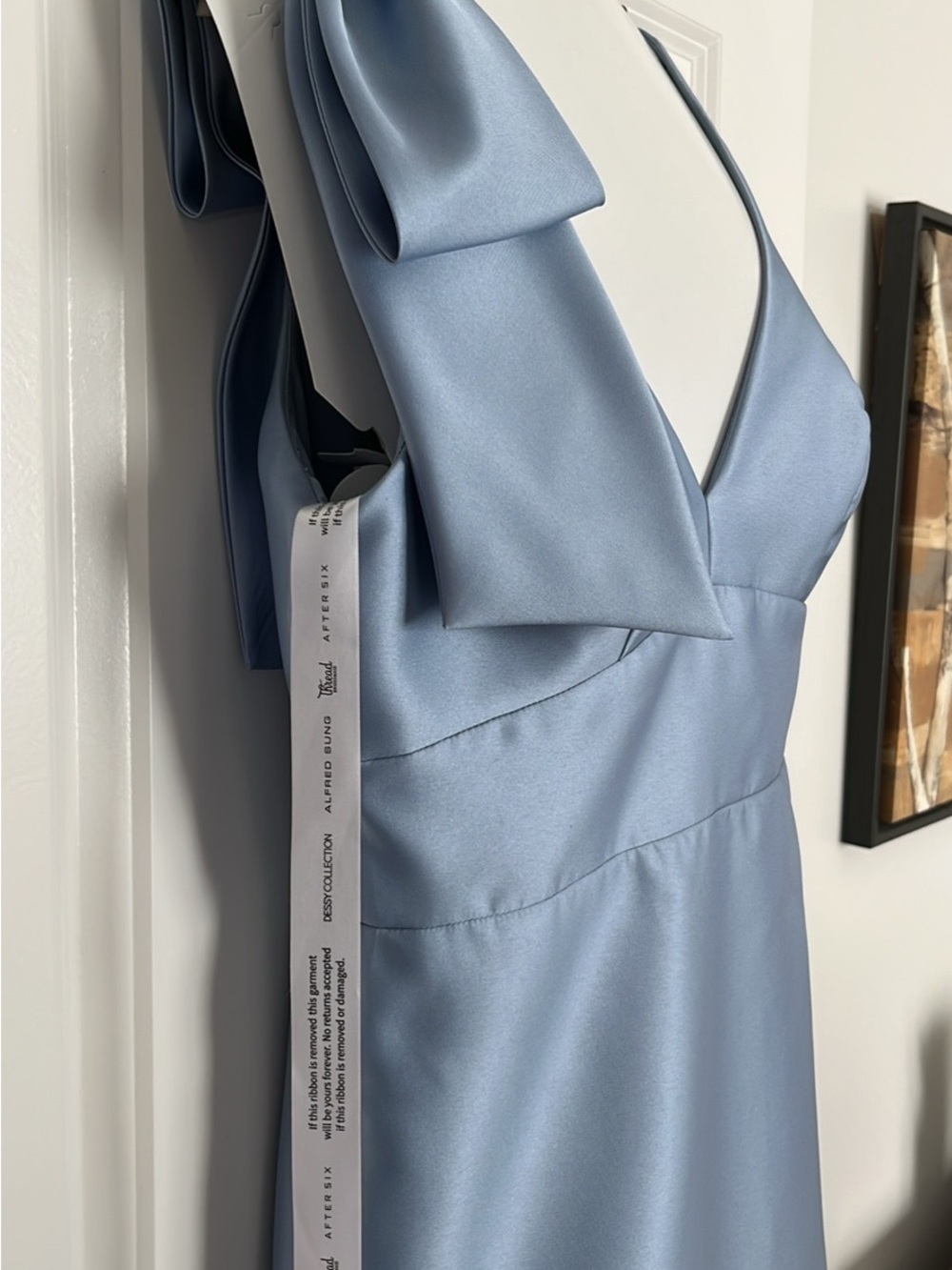 ALFRED SUNG Light Blue Dress with Label Detail